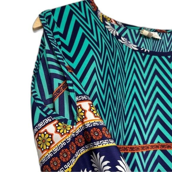 Anthropologie Cold Shoulder Floral Medallion Geometric Pattern Small Top - Picture 10 of 15